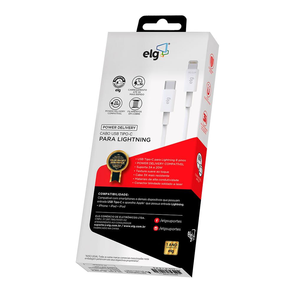 Cabo Tipo-C para iPhone 1m ELG LP810PD Branco