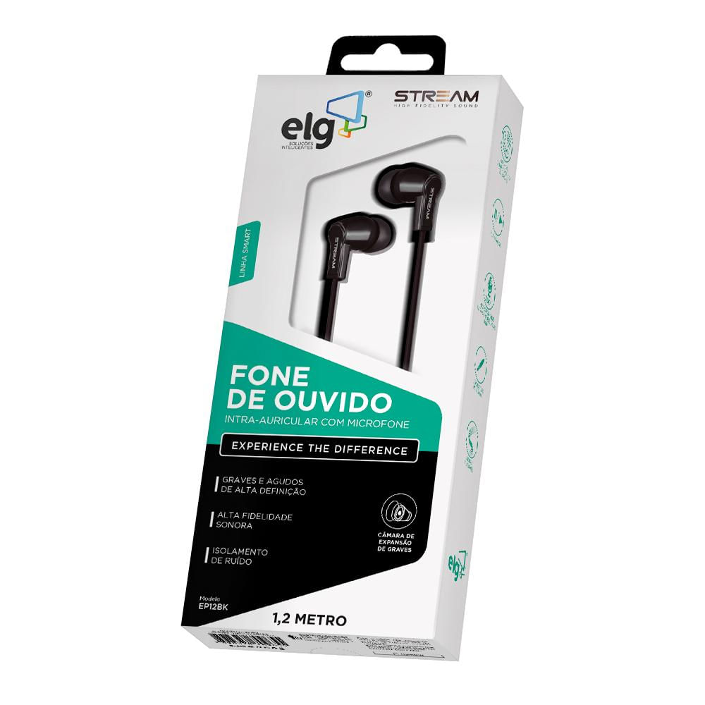 Fone de Ouvido Intra-Auricular com microfone EP12BK 1.2M ELG Preto