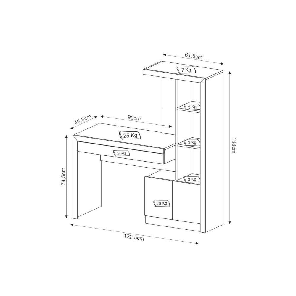 Escrivaninha P/ Escritório Me4143 C/ 2 Portas E 1 Gaveta Branco - Tecno Mobili