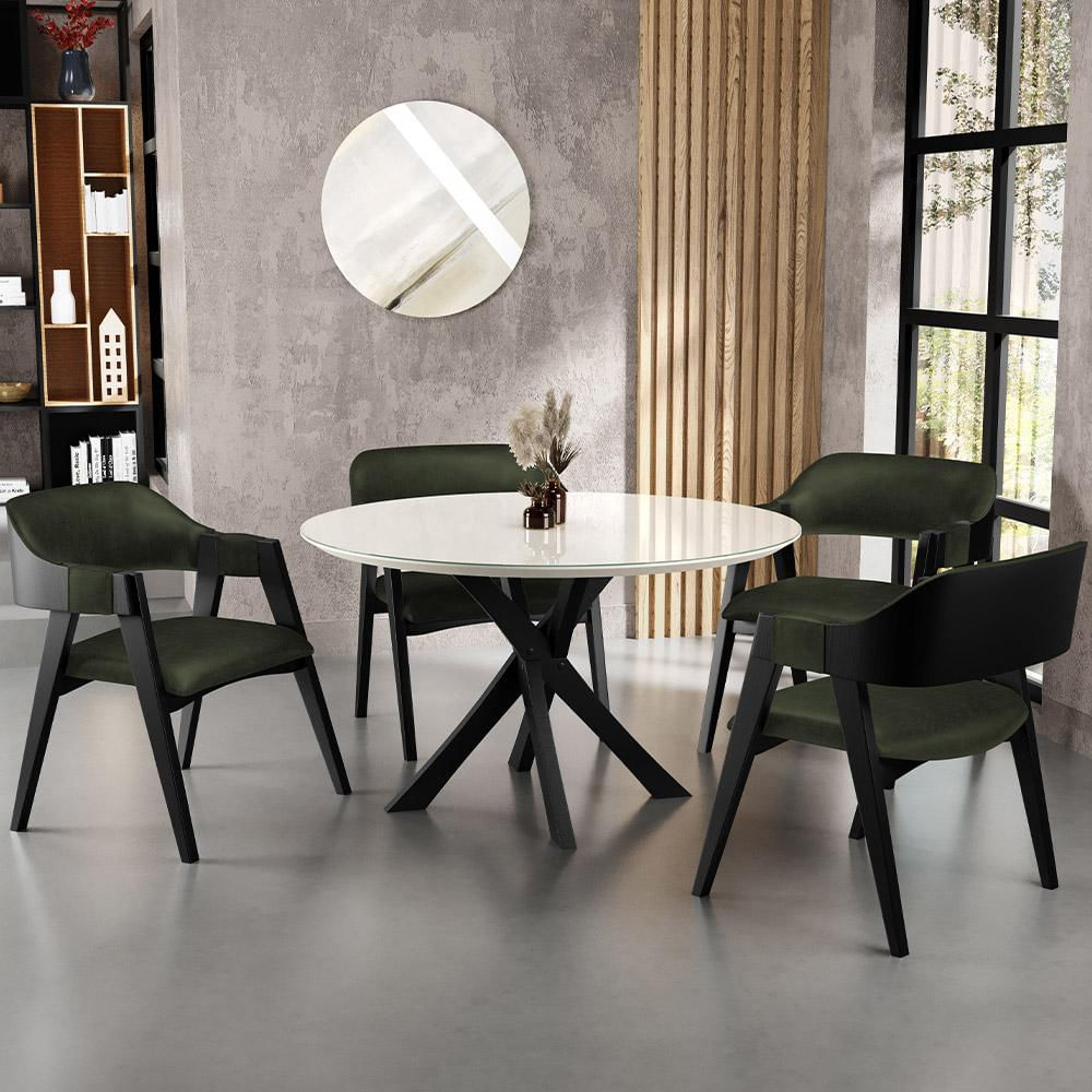 Cadeira Para Sala de Jantar Estar Living Estofada Suran L02 Preto Couríssimo Verde Musgo - Lyam Decor