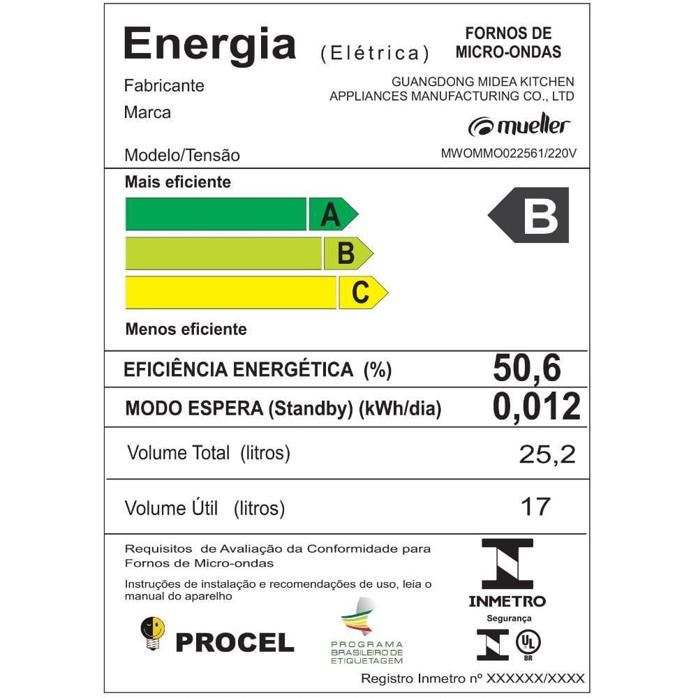 Forno Micro ondas de embutir Mueller 25L 127V Preto