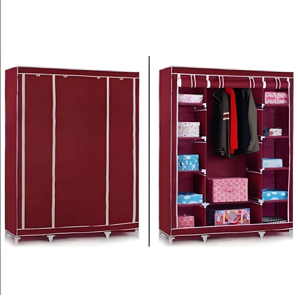 Guarda Roupa Cabideiro Portatil Prateleiras Dobravel Armario Arara Grande Organizador Vermelho