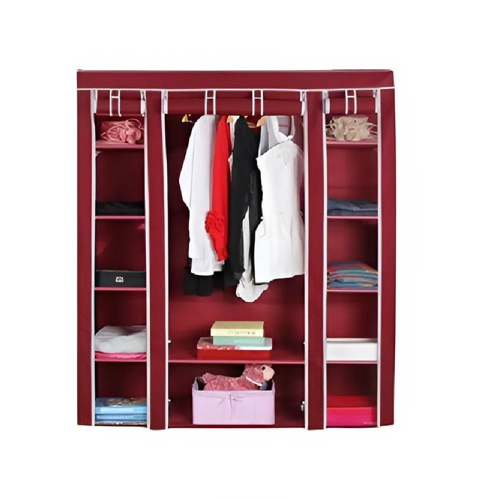 Guarda Roupa Cabideiro Portatil Prateleiras Dobravel Armario Arara Grande Organizador Vermelho