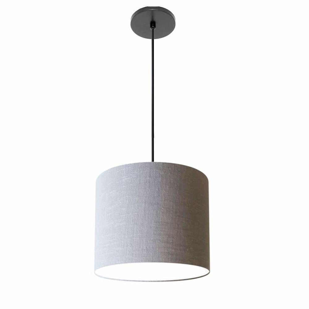 Luminária Pendente Vivare Free Lux Md-4105 Cúpula Em Tecido Rustico-cinza Da Canopla Canopla Preta E Fio Preto