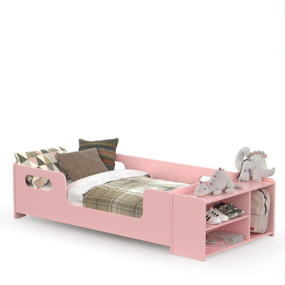 Mini Cama Infantil Aconchego Montessoriana Com Sapateira E Sapateira Para Quarto De Criança Rosa