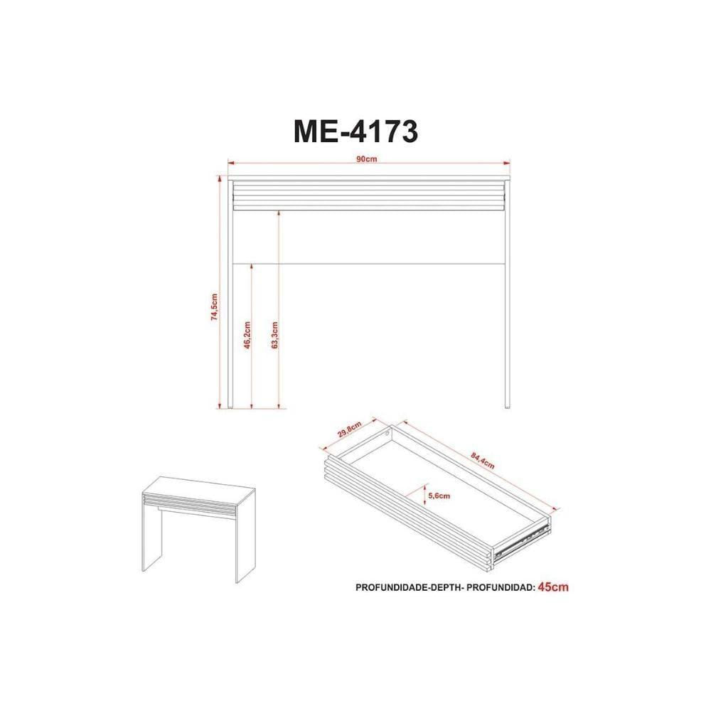 Mesa Escrivaninha Casal Com 1 Gaveta Ripada Me4173 Branco Tecno Mobili