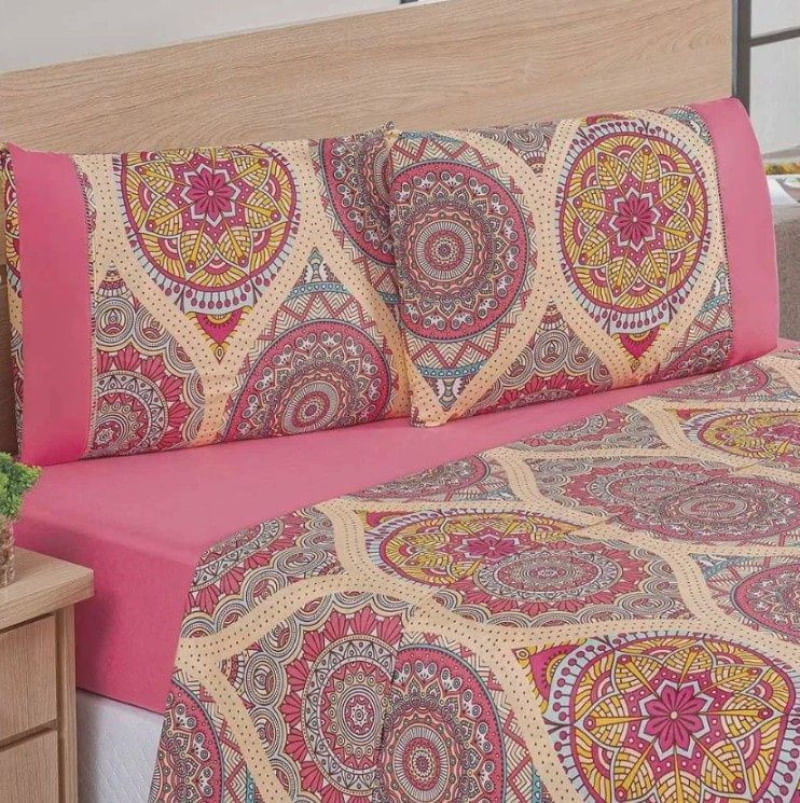 Jogo De Cama Estampado Micropercal 200 Fios Naturale Solteiro 03 Peças - Mandala