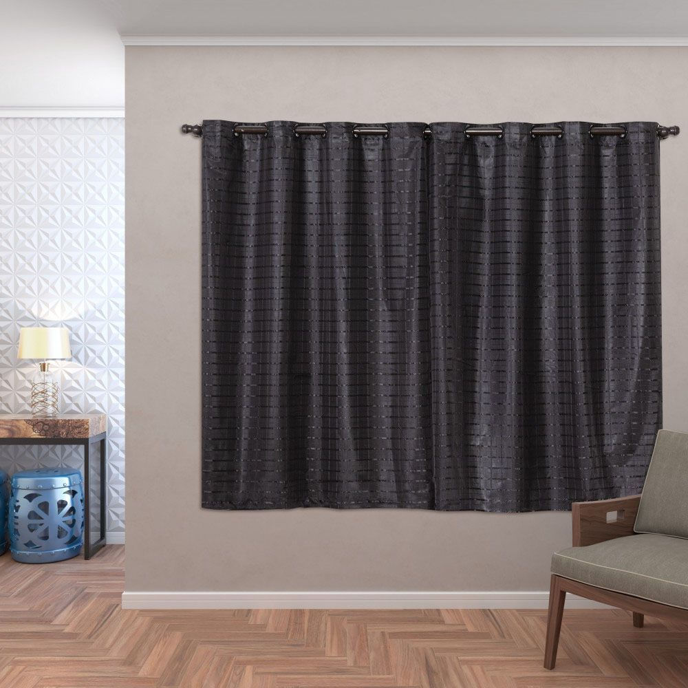 Cortina Blackout Pvc Com Tecido Voil Xadrez 2,80 M X 1,60 M - Preto