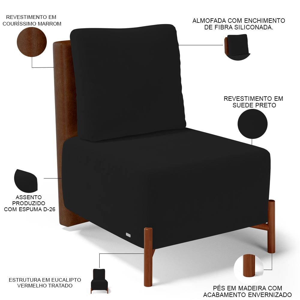 Kit 02 Poltronas Decorativas Sala de Estar Living Hungria L02 Couríssimo Marrom Suede Preto - Lyam