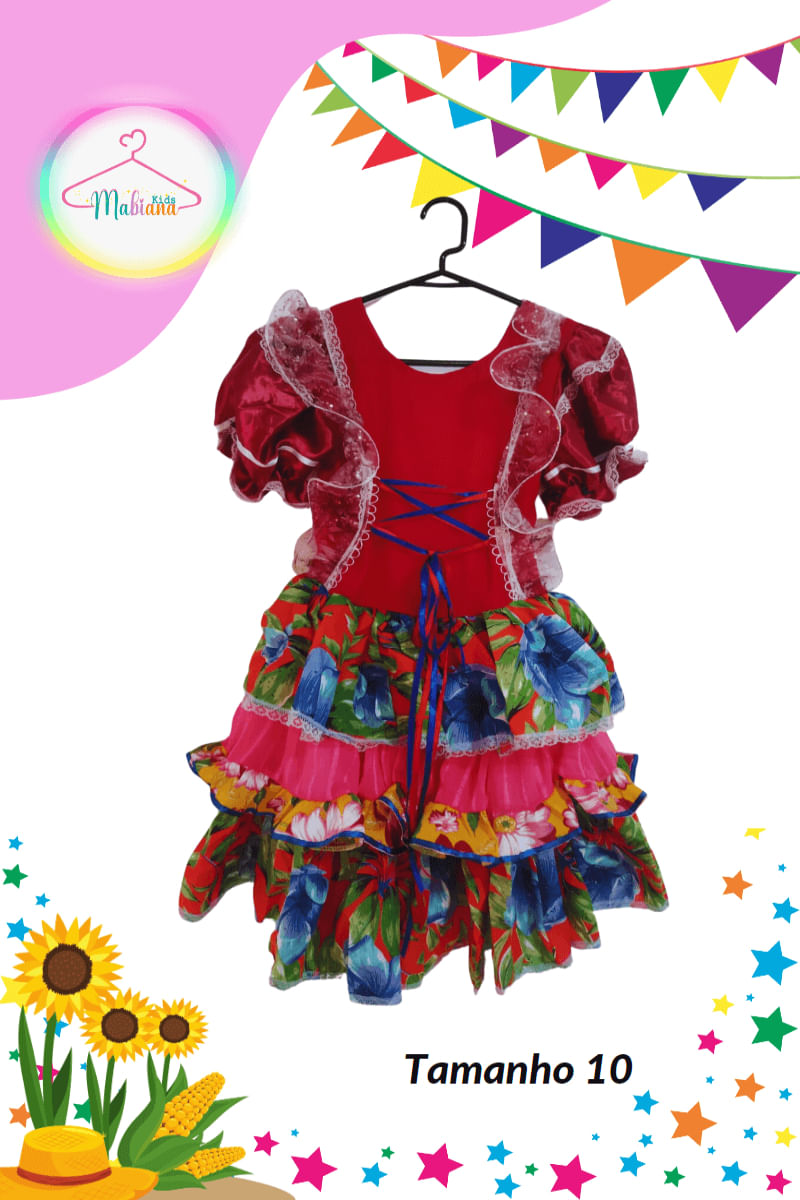 Vestido Junino infantil colorido (Tam. 10)