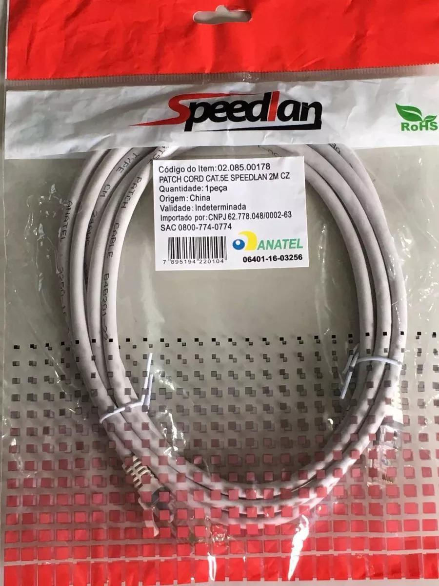 Cabos De Rede Patch Cord Cat5E Speedlan 2Mt Cinza