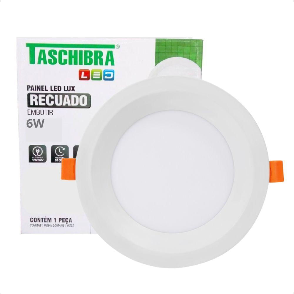 Kit 10 Painel De Led Redondo Embutir Recuado 6w Bivolt Taschibra 6500k Frio