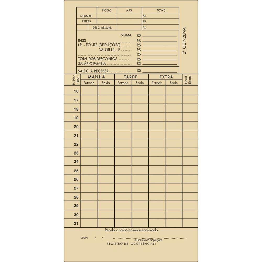 Cartao De Ponto Mensal Rb Tilibra - 100 Folhas
