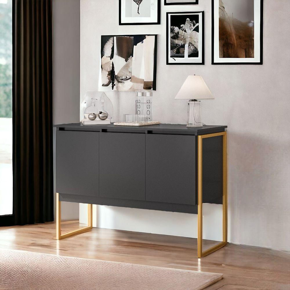 Buffet Estilo Industrial 3 Portas Europa - Preto Dourado Preto Dourado