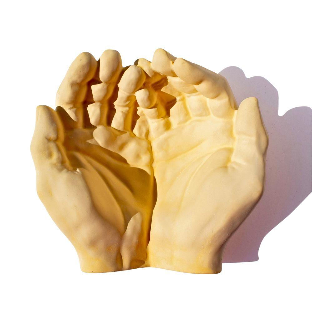 Porta Objetos Decorativo Mãos 15,5cm Em Cimento Artesanal Amarelo