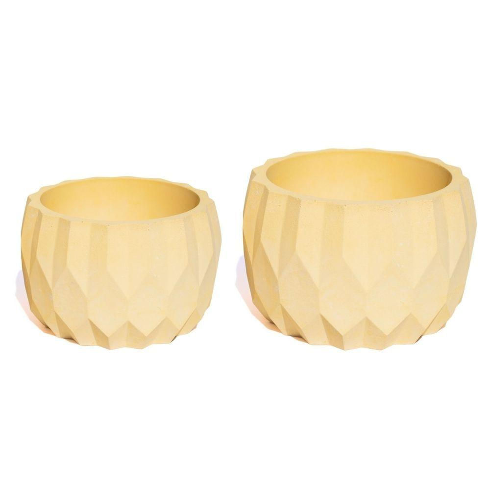 Vaso Decorativo Kit 2 Peças Vaso Losangos P E M Artesanal Amarelo