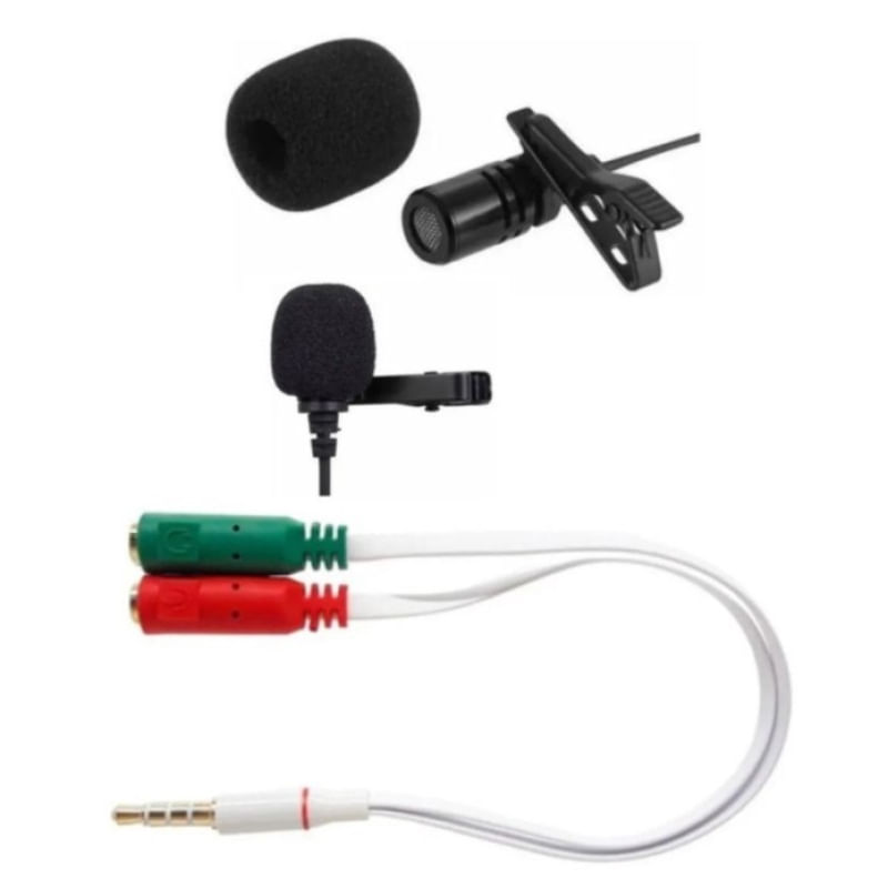 Microfone Lapela Para Celulares Via Entrada P2 + Adaptador Mic