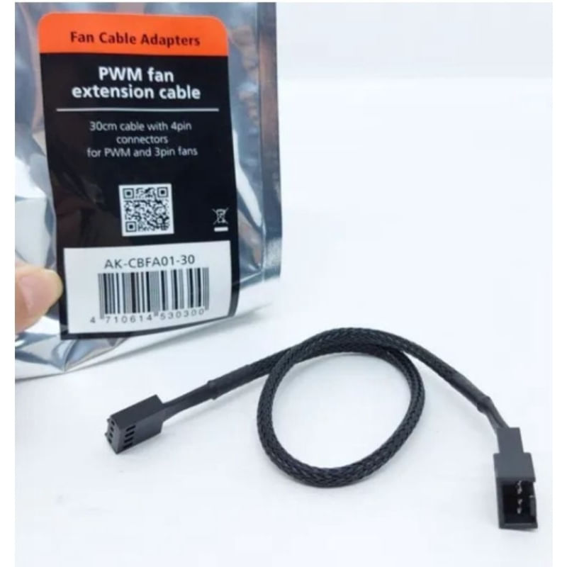 Cabo Extensor Pwm 4 Ou 3 Pinos P/ Fans 30cm Malha - Akasa