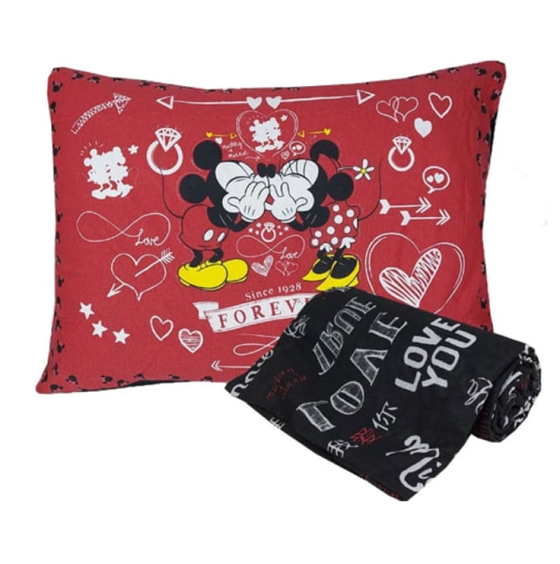 Jogo de Cama Portallar Solteiro Joy Malha Mista Estampado Disney 2 Peças Jadore Black Red Preto