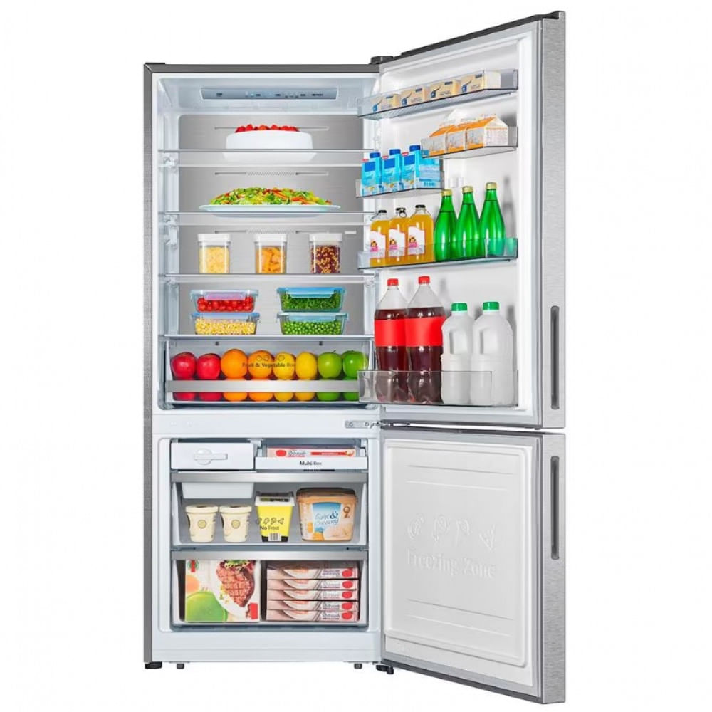 Geladeira Hisense Botton RB-52W Frost Free Tecnologia Inverter Portas Reversíveis e Painel Touch 397 Litros Inox / 110V