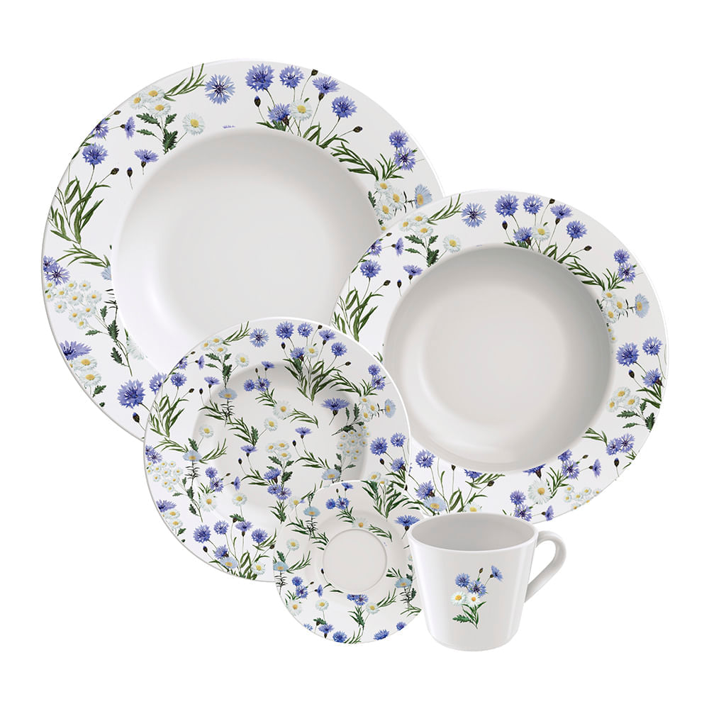 Aparelho de Jantar Tramontina Ana Alice 20 Peças em Porcelana Decorada