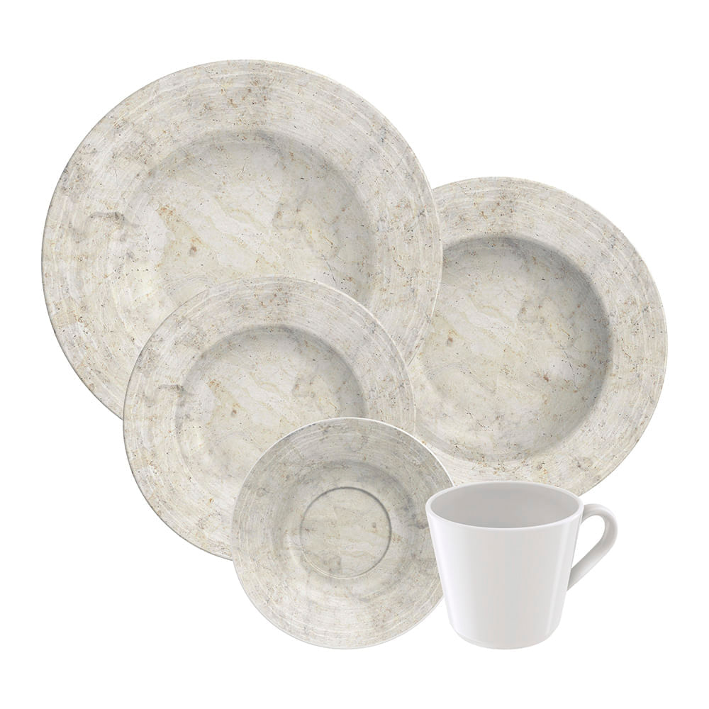 Aparelho de Jantar Tramontina Travertino 20 Peças em Porcelana Decorada