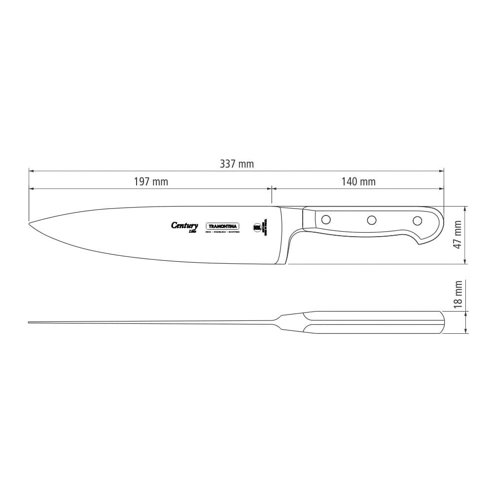 "Faca Chef Tramontina Century 24011108 8"" Preta"