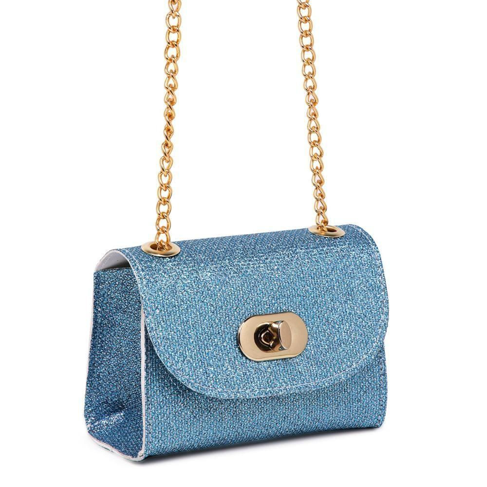 Bolsa Tiracolo Feminina Pequena Strass Corrente Balada Luxo Azul