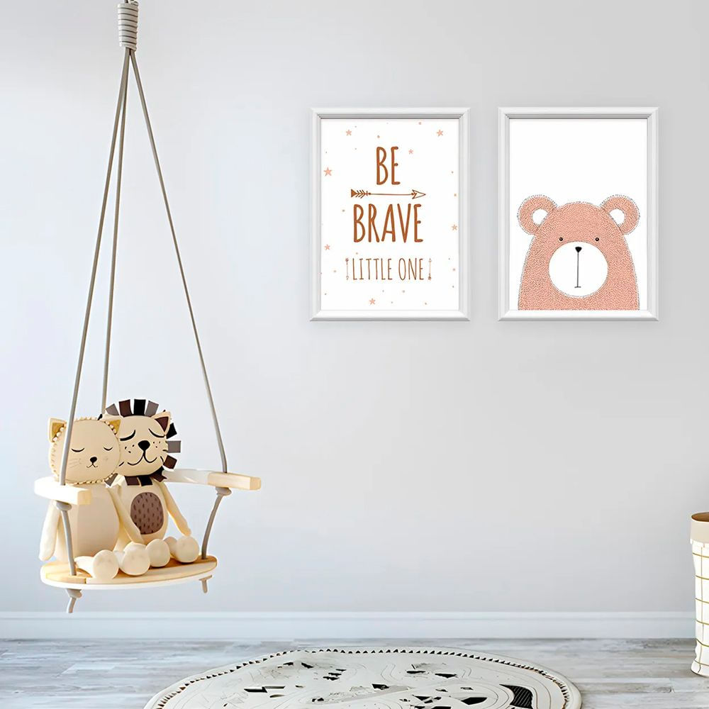 Kit 2 Quadros Decorativos Meu Rodapé Be Brave 34x44