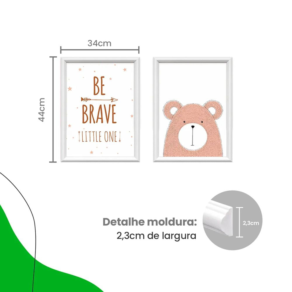 Kit 2 Quadros Decorativos Meu Rodapé Be Brave 34x44