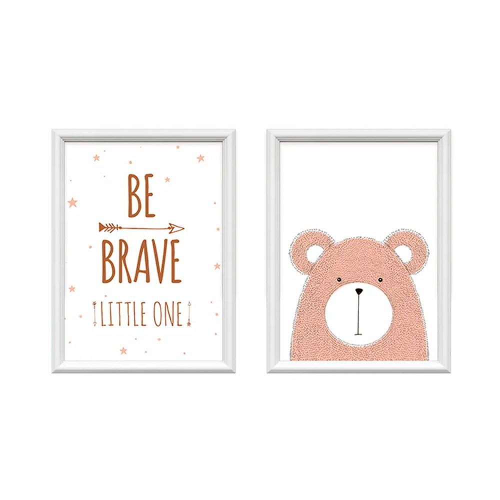 Kit 2 Quadros Decorativos Meu Rodapé Be Brave 34x44