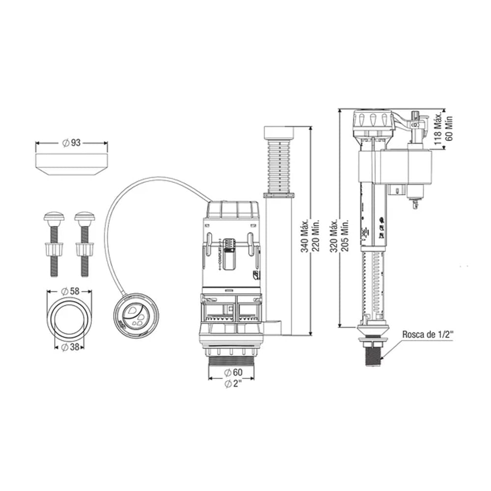 Kit Completo para Caixa Acoplada Dual Flush Censi