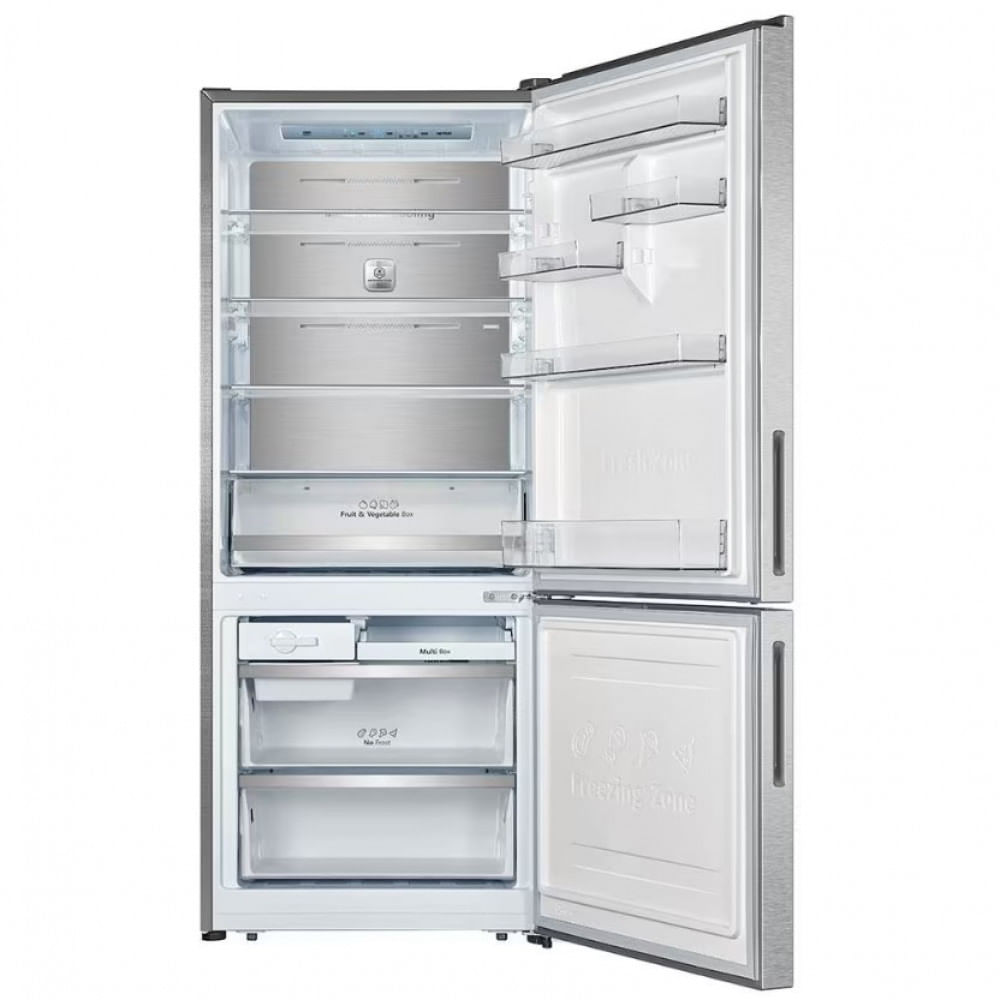 Geladeira Hisense Botton RB-52W Frost Free Tecnologia Inverter Portas Reversíveis e Painel Touch 397 Litros Inox / 110V