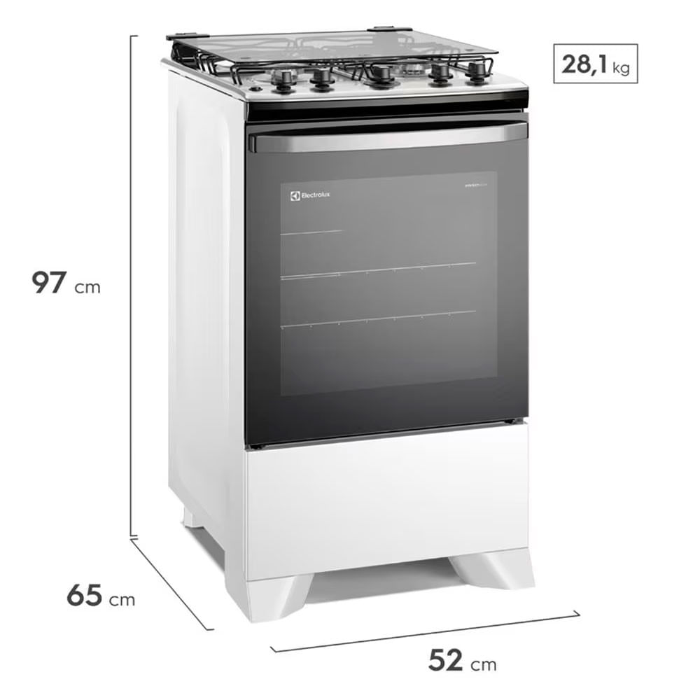 Fogão Electrolux 4 bocas Efficient FE4IB com Mesa Inox, PerfectCook, VaporBake e Acendimento Automático Branco / Bivolt