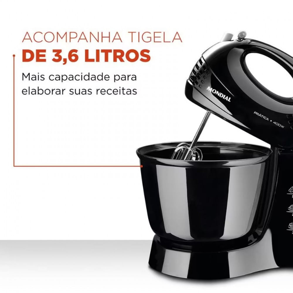 Batedeira Mondial Prática Black B-44 com 3 Velocidades Preto / 220V