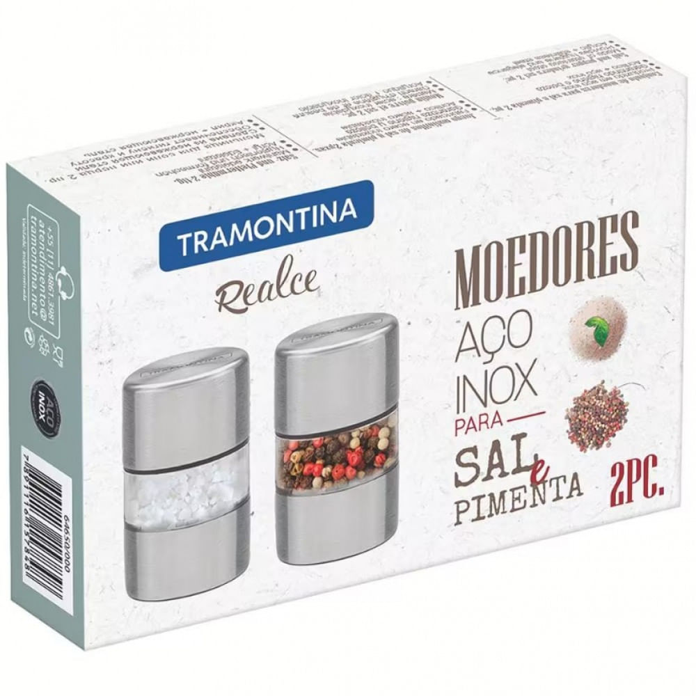 Conjunto de Mini Moedores Tramontina Realce em Aço Inox e Acrílico 2 Peças Inox com transparente