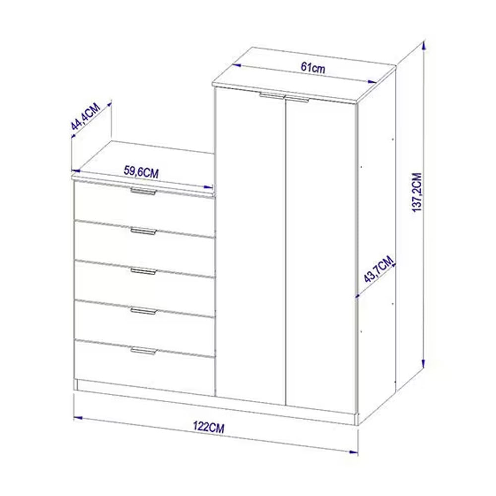 Cômoda Sapateira Bartira Roma com 2 Portas e 5 Gavetas Branco Fosco