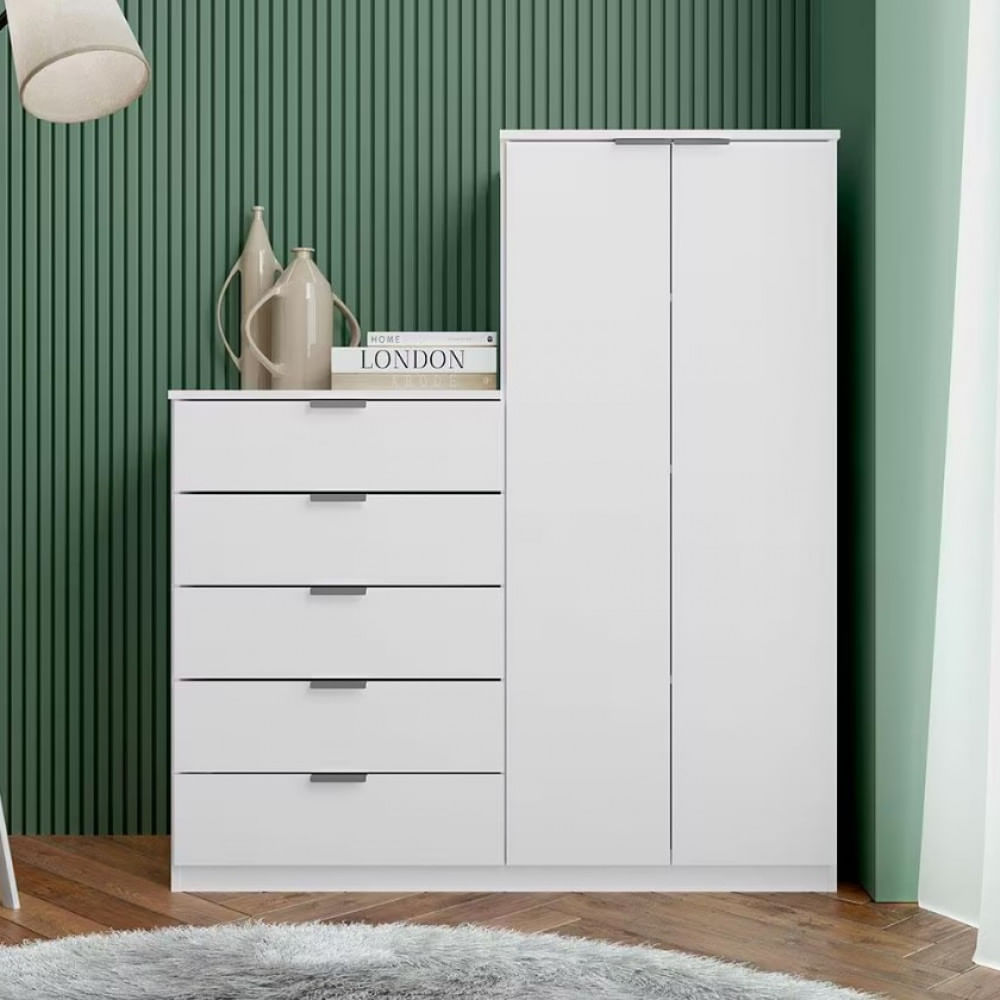 Cômoda Sapateira Bartira Roma com 2 Portas e 5 Gavetas Branco Fosco