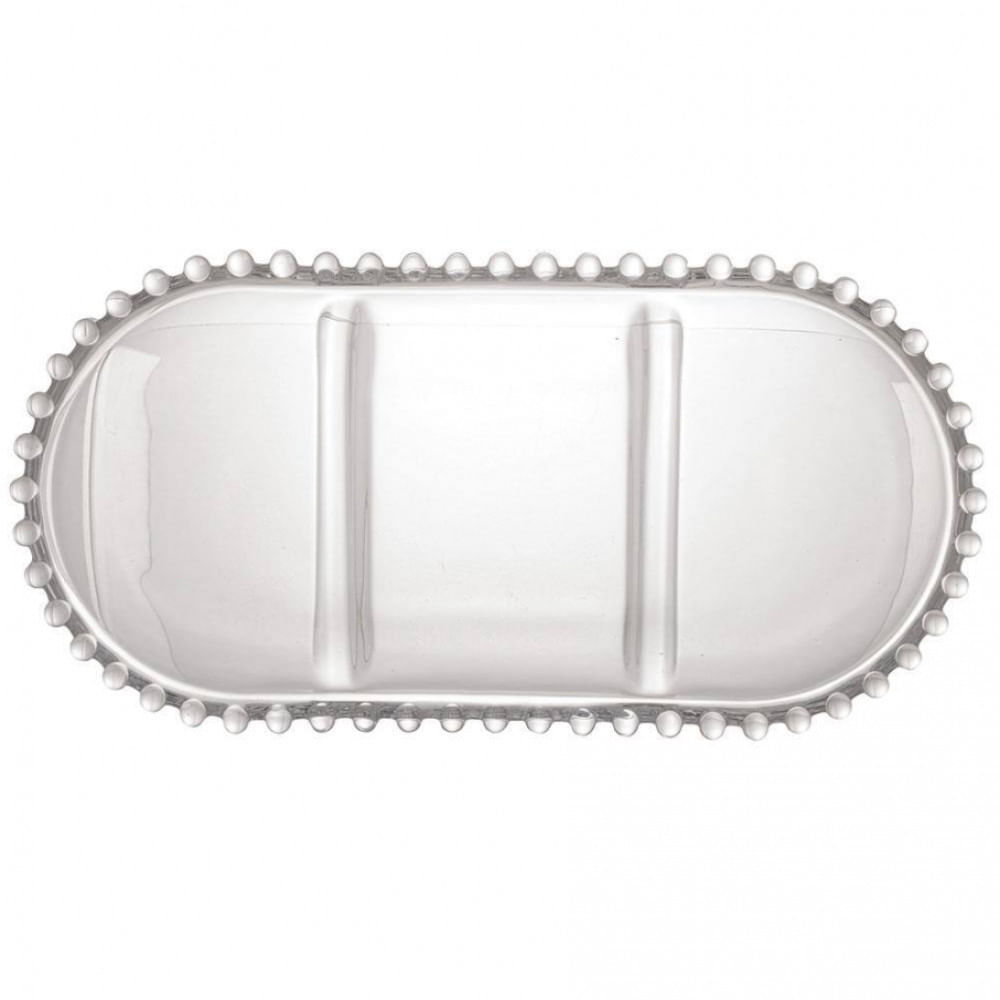 Petisqueira Oval com 3 Divisórias Gourmet em Cristal Transparente 30 cm Wolff Transparente