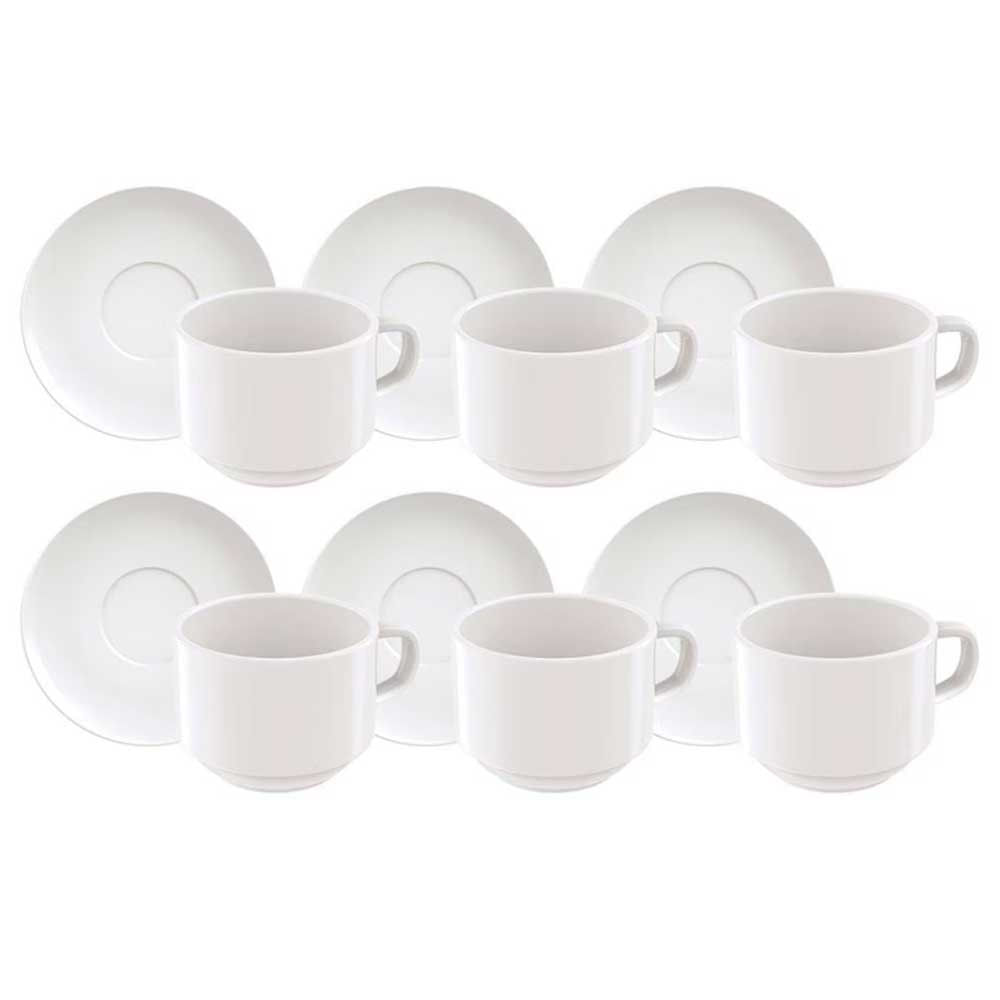 Conjunto com 6 Xícaras e Pires para Chá Tramontina Paola em Porcelana - 240 ml