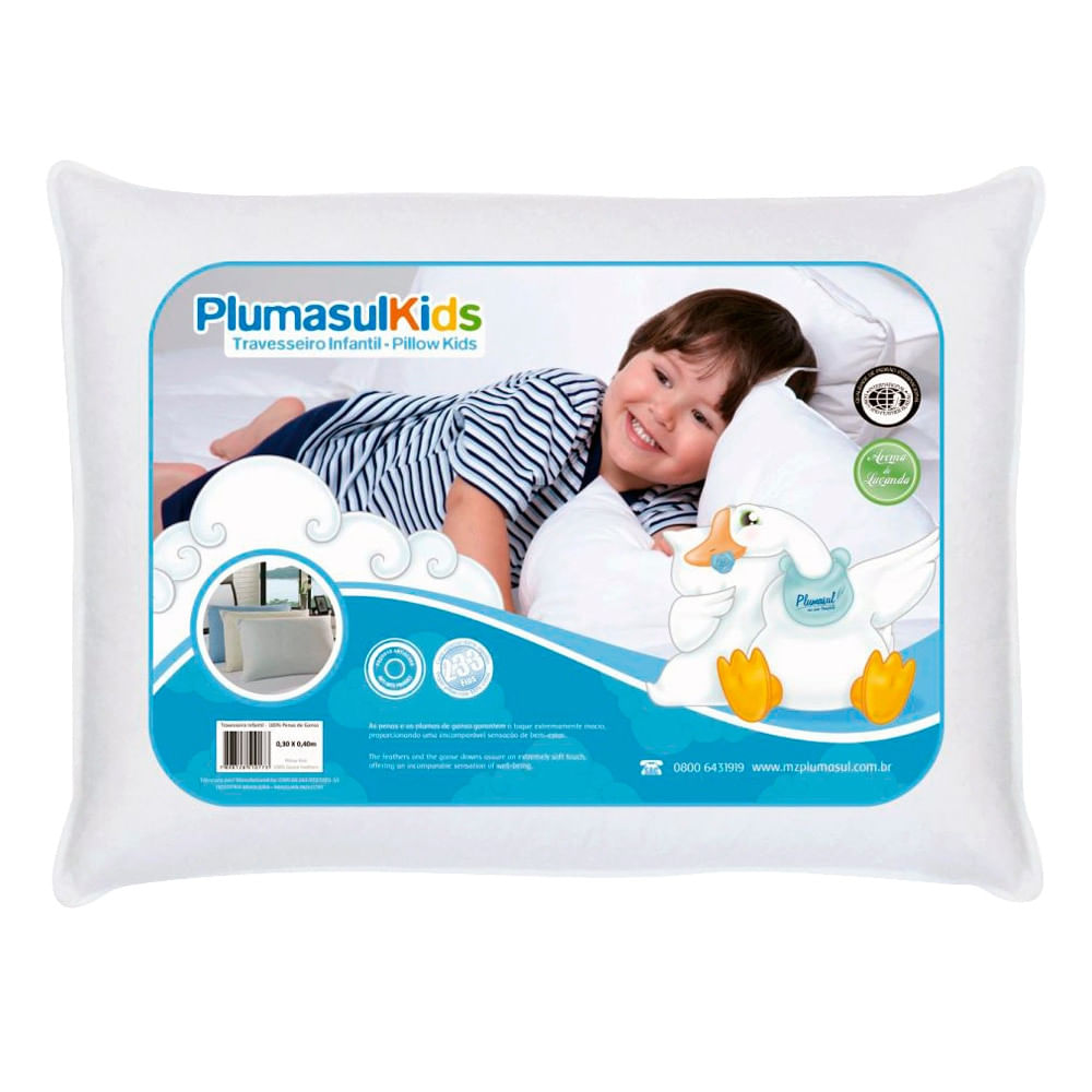 Travesseiro Infantil Plumasul 50 Penas e 50 Plumas de Ganso Percal 233 fios 30x40 cm Branco