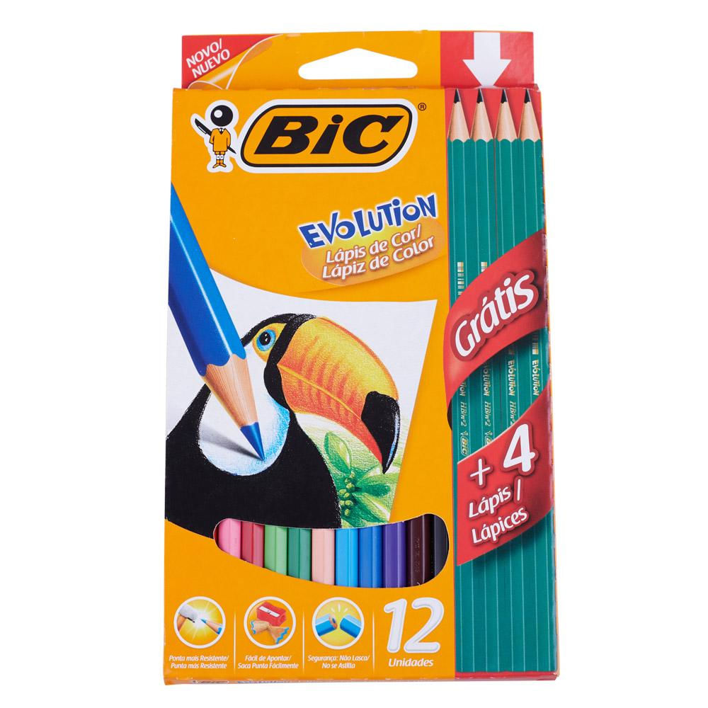 Lápis de Cor Bic Evolution 12 Cores com 4 Lápis Preto