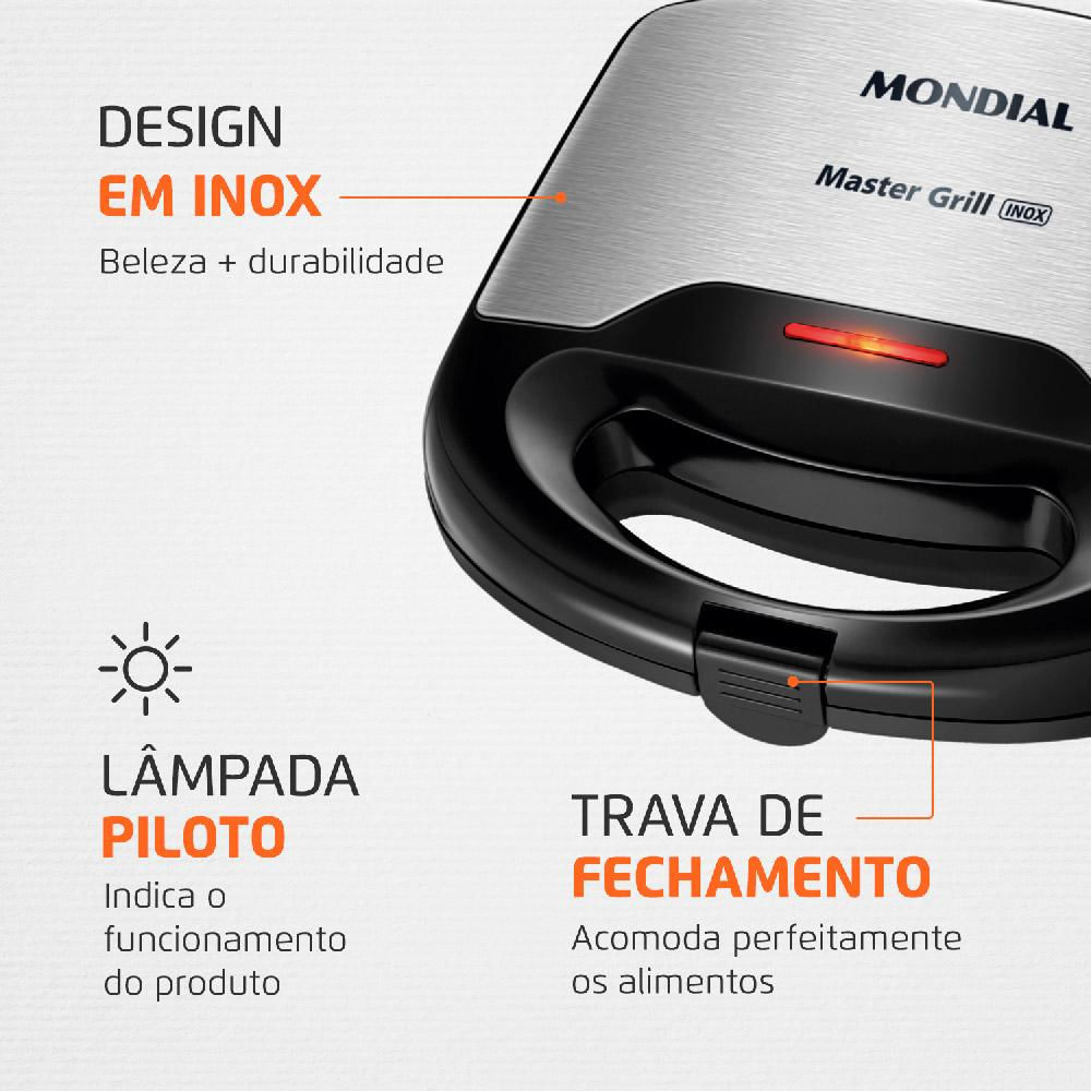 Sanduicheira Elétrica 110v Grill Preto Mondial Tostadeira - R$ 179,99