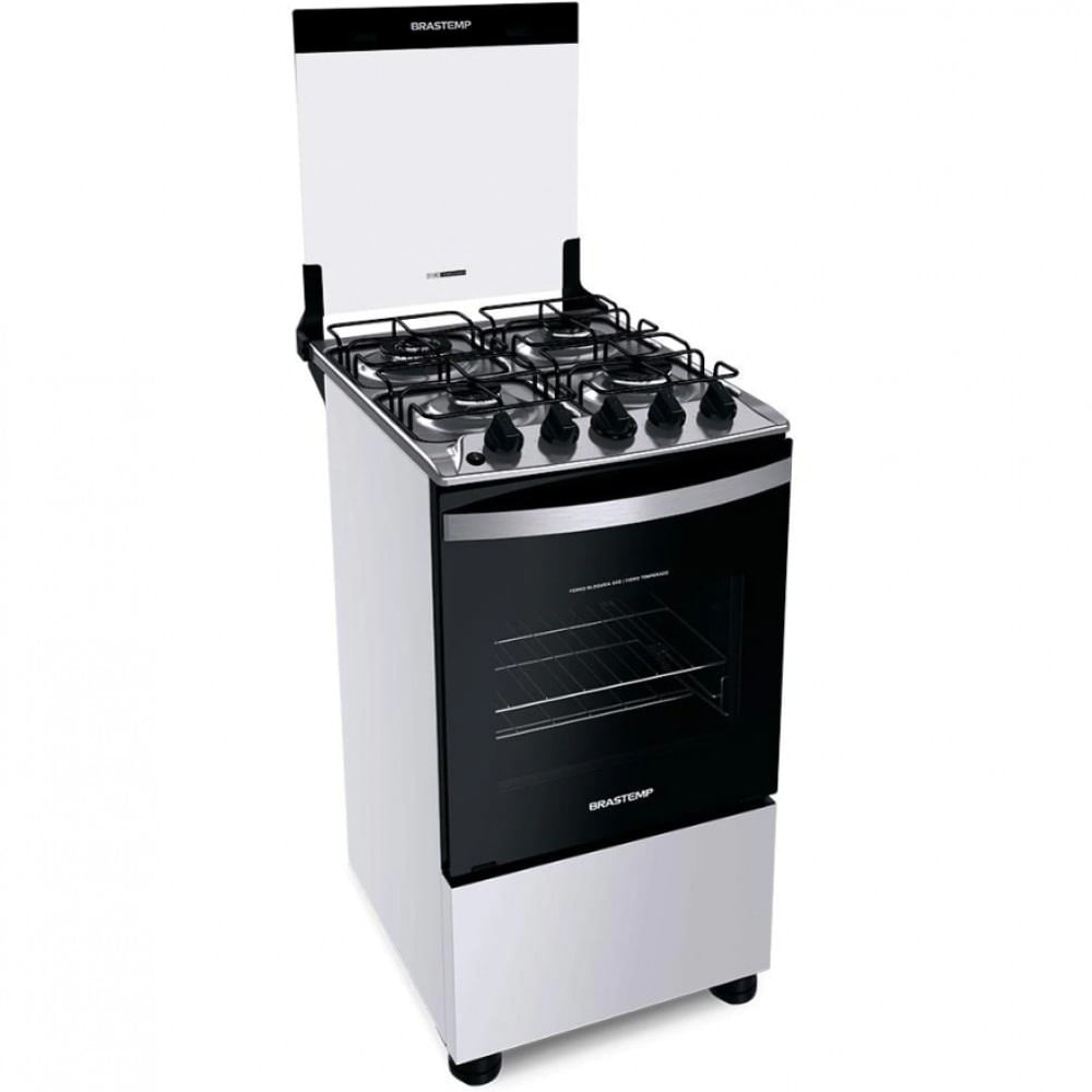 Fogão Brastemp 4 Bocas BFO4EBB com Mesa de Inox, Dupla Chama e Grades Individuais Bivolt