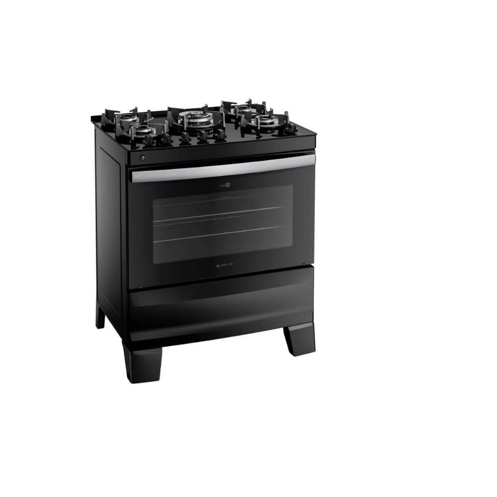 Fogão de Piso Atlas 5 Bocas com Mesa de Vidro Agile Up Glass Preto – Bivolt Bivolt