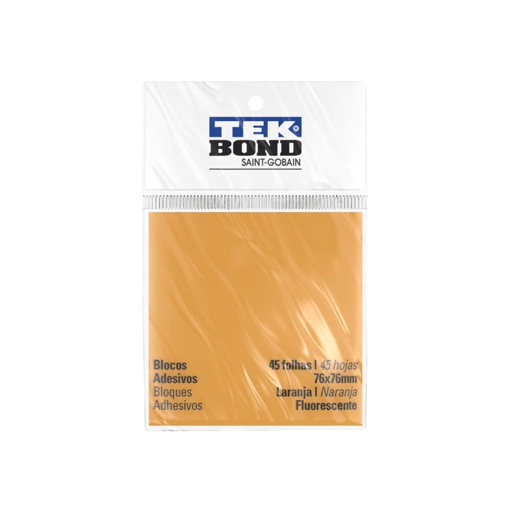 Bloco Adesivo Fluorescente Tekbond Laranja com 45 Folhas 76x76mm