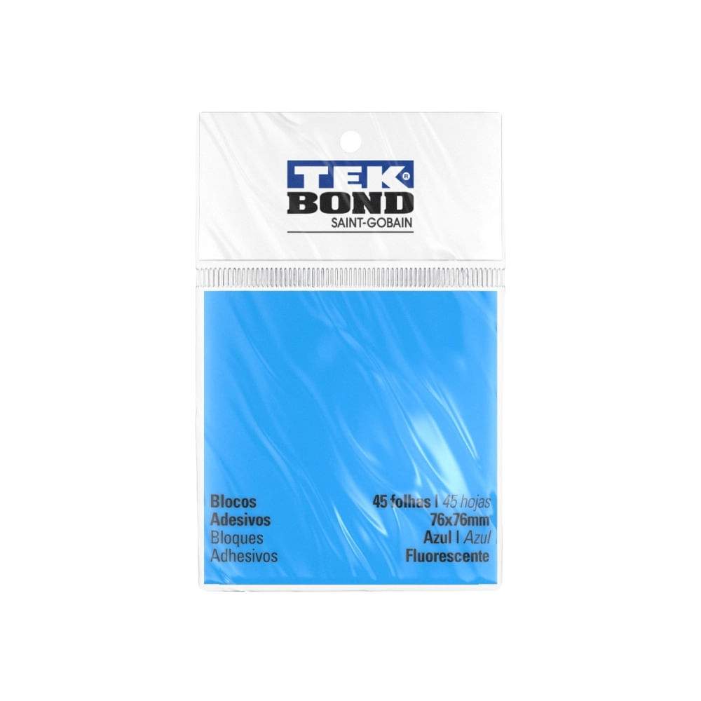 Bloco Adesivo Fluorescente Tekbond Azul com 45 Folhas 76x76mm