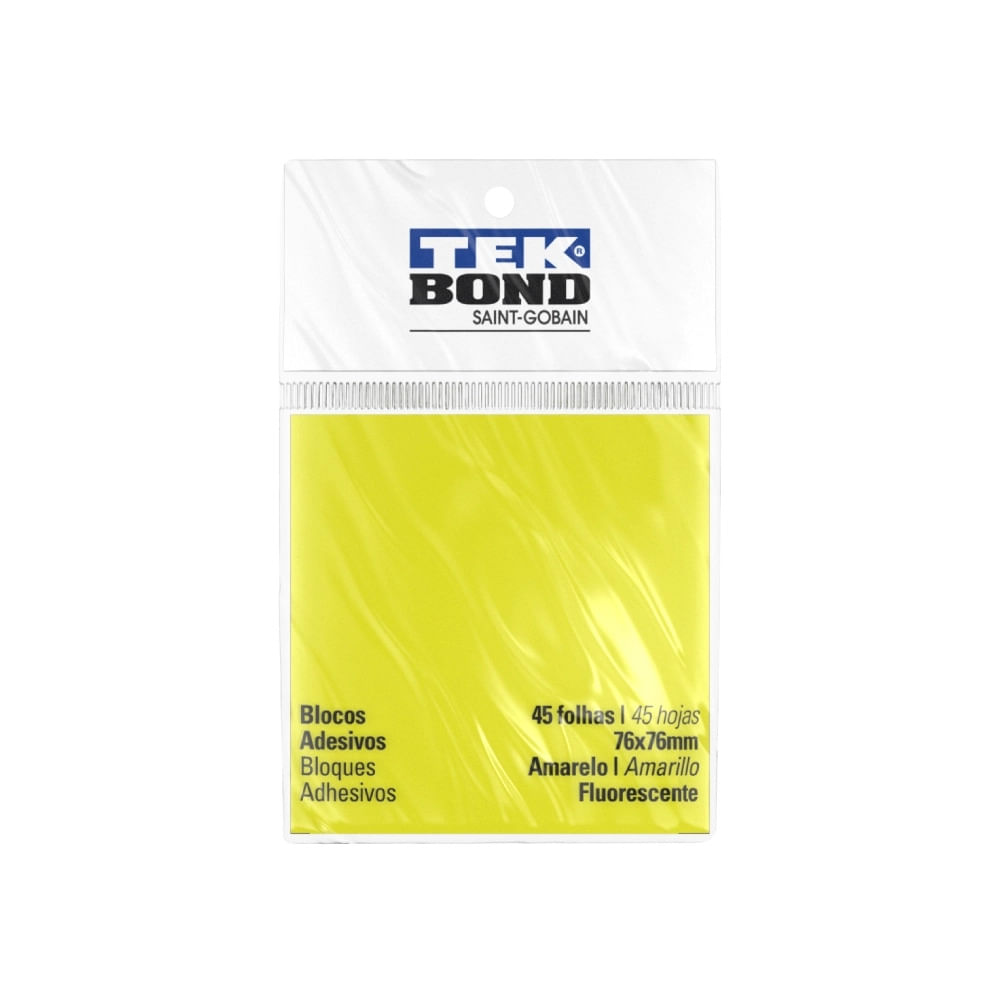 Bloco Adesivo Tekbond Amarelo Fluorescente com 45 Folhas 76x76mm