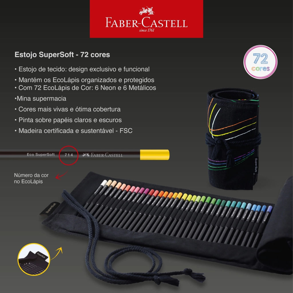 Lapis de Cor 72 Cores Super Soft Estojo Tecido Faber Castell