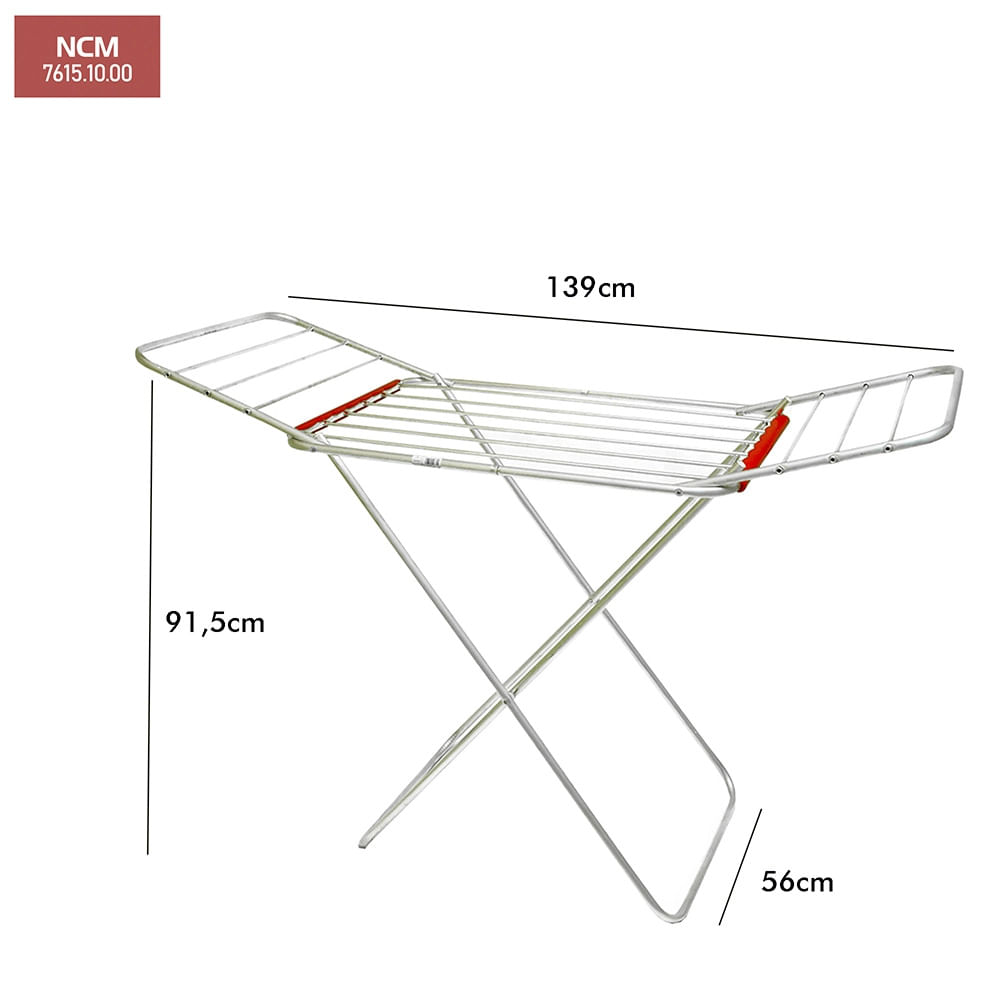 Varal de Chão com Abas Botafogo Lux Ogza Alumínio 139x56cm